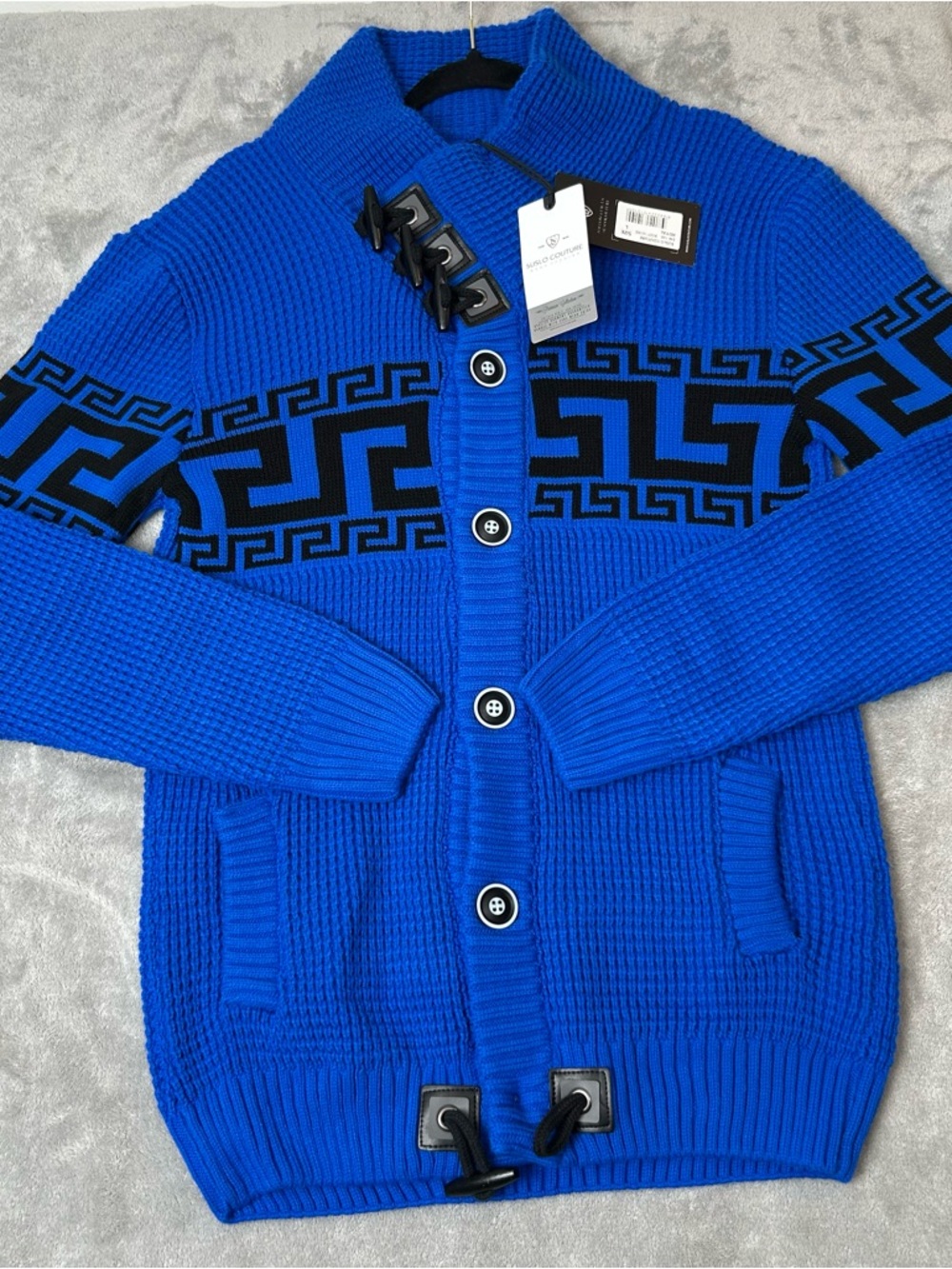 Suslo Couture Sweater Cardigan Italian Baroque Black &‎ Blue Men’s Size L Jacket